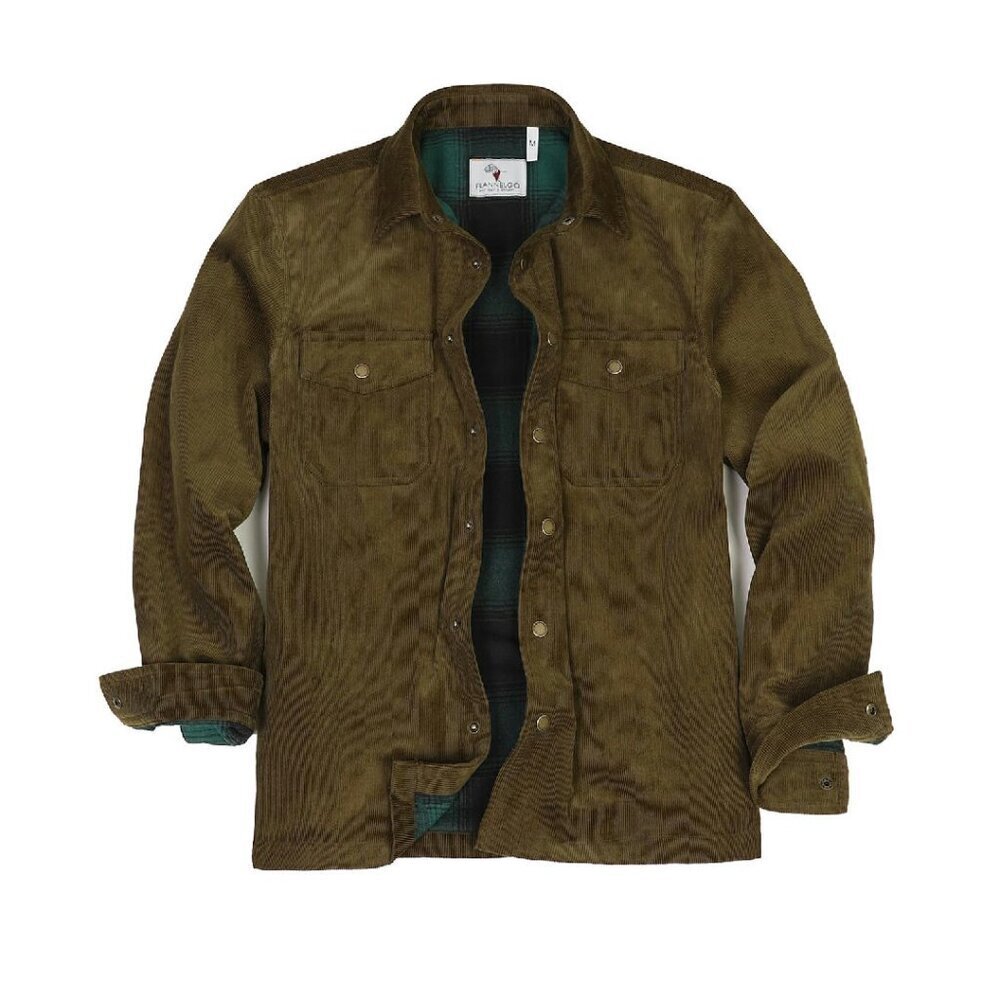 Men's Corduroy Shirt Jacket Flannel Lined Snap Button Vintage Outerwear